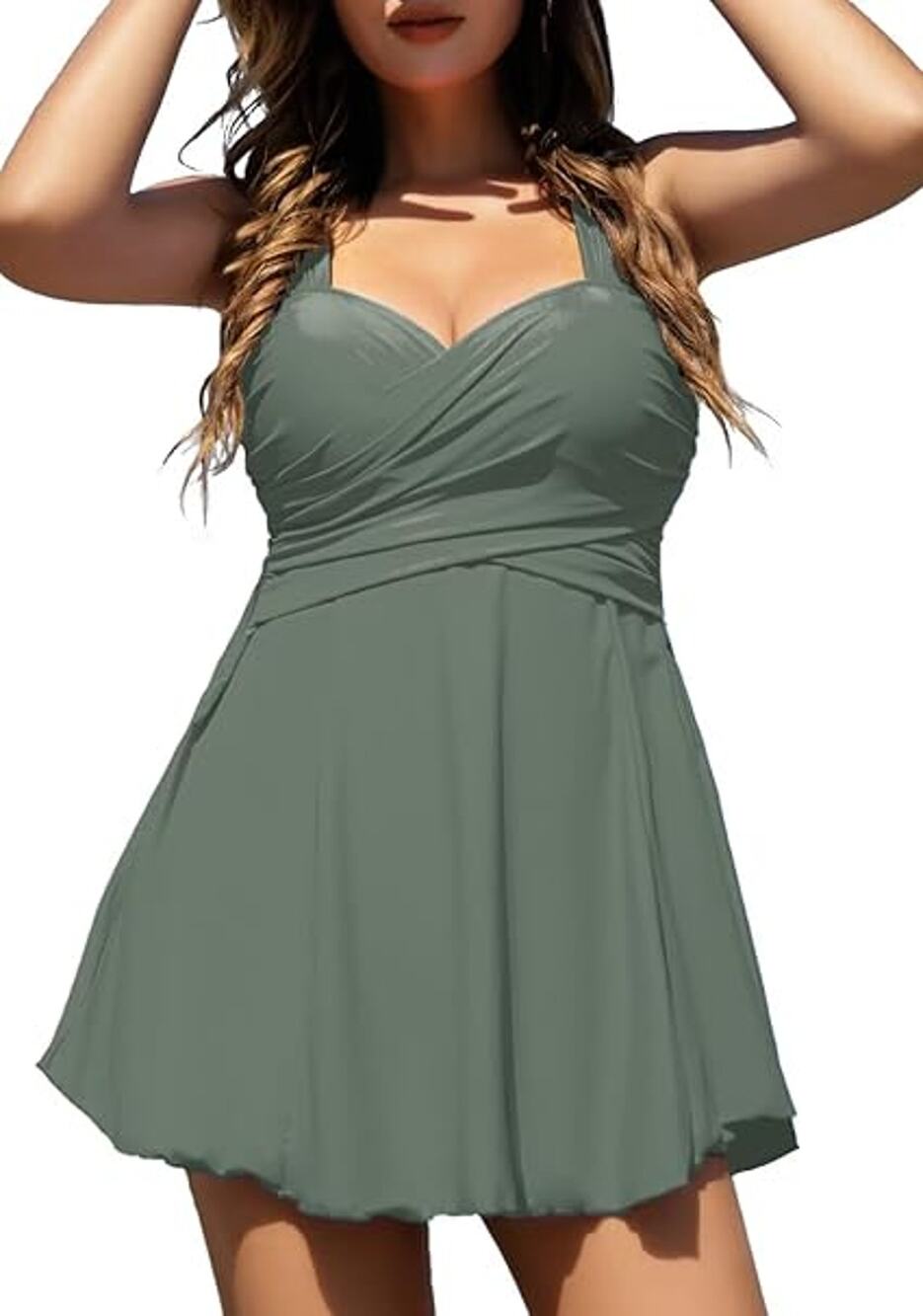 NWT Cocopear elegant crossover one piece swimdress floral skirted swimsuit 6XL